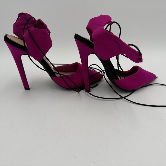 ShoeDazzle Womens Size 5 Pink Fuchsia Taara Lace Up Wrap Stiletto Heels Pumps - Picture 8 of 9